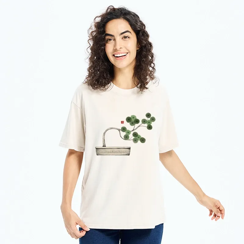 Tokyo-Tiger Minimalist Bonsai Artistry Washed T-Shirt