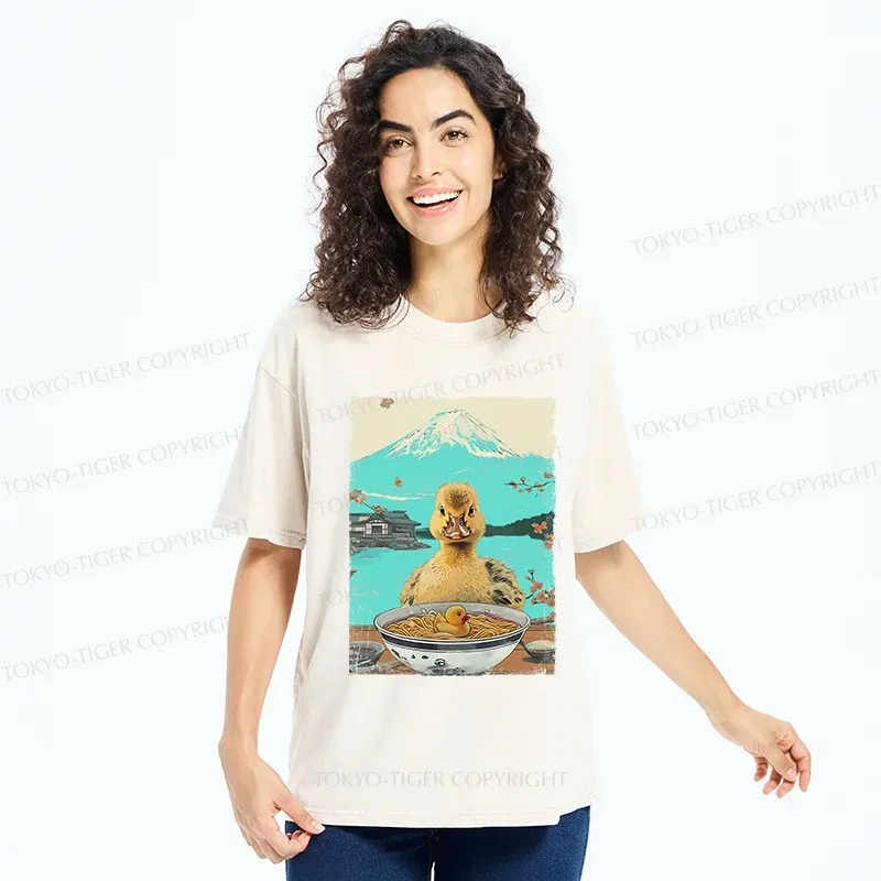 Tokyo-Tiger Duck Eating Ramen Washed T-Shirt