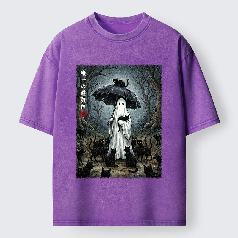 Tokyo‑Tiger Ghost Cat Shelter Washed T‑Shirt