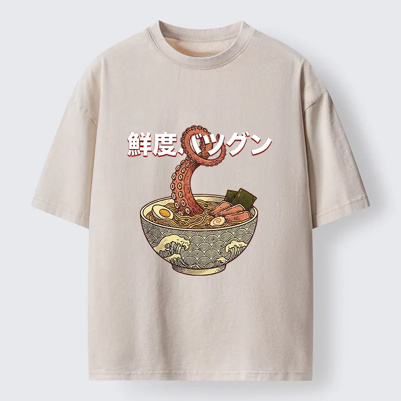 Tokyo-Tiger Octopus Ramen Meme Washed T-Shirt