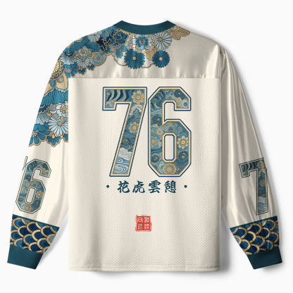 Tokyo-Tiger Cloud‑Resting Floral Tiger Paneled Long Sleeve Jersey