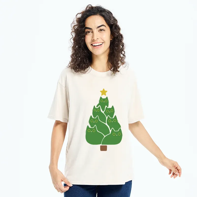 Tokyo-Tiger Christmas Tree Cat Washed T-Shirt