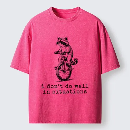 Tokyo-Tiger Raccoon Unicycle Meme Washed T-Shirt