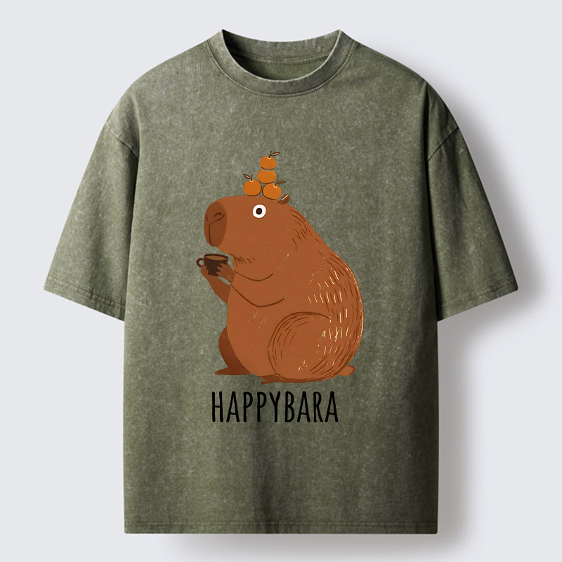 Tokyo-Tiger Cute Capybara Drinking Coffee Washed T-Shirt