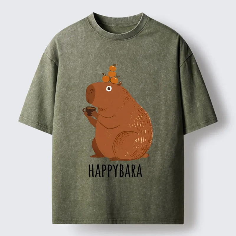 Tokyo-Tiger Cute Capybara Drinking Coffee Washed T-Shirt
