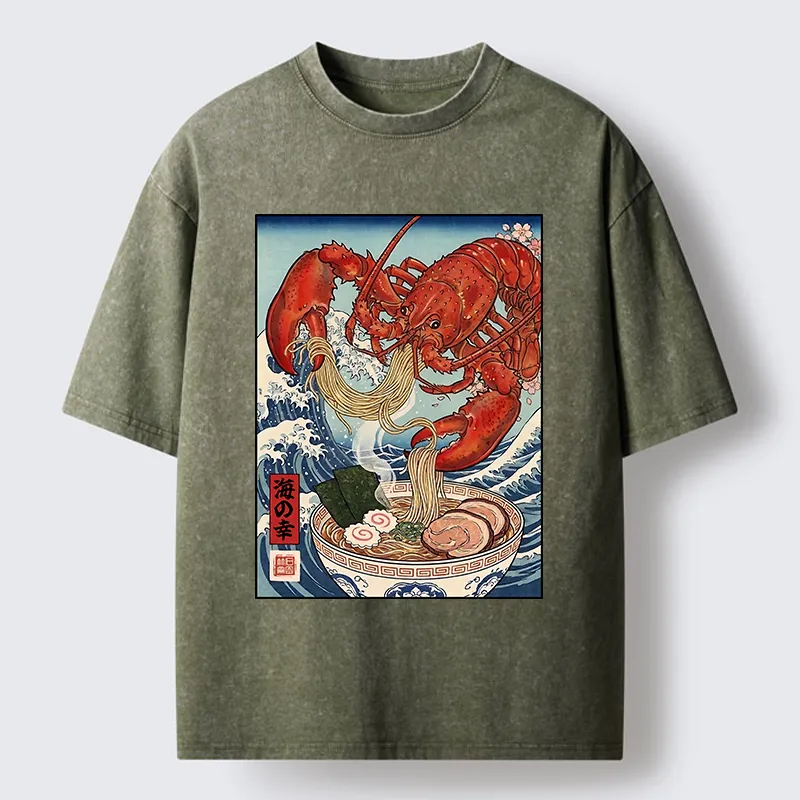 Tokyo-Tiger Lobster Ramen Wave Washed T-Shirt