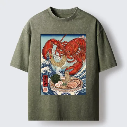 Tokyo-Tiger Lobster Ramen Wave Washed T-Shirt