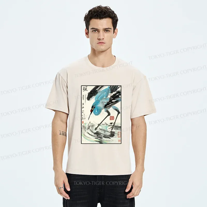 Tokyo-Tiger Crane In The Pond Washed T-Shirt