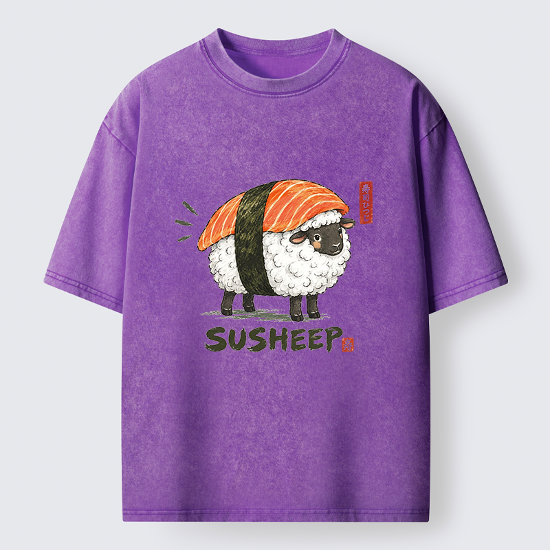 Tokyo-Tiger Cute Sushi Sheep Washed T-Shirt
