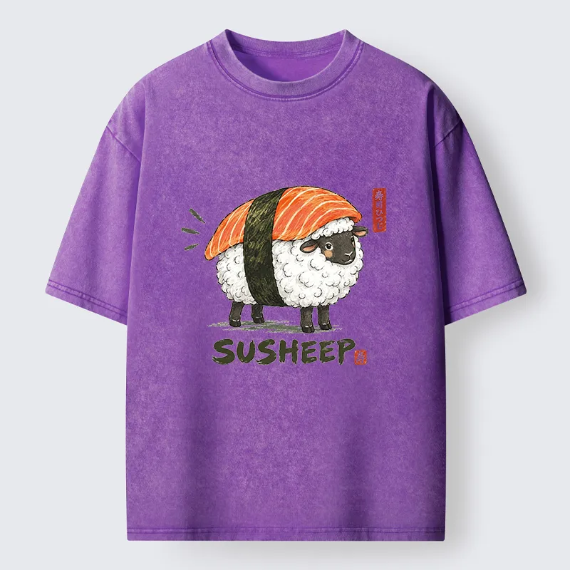 Tokyo-Tiger Cute Sushi Sheep Washed T-Shirt