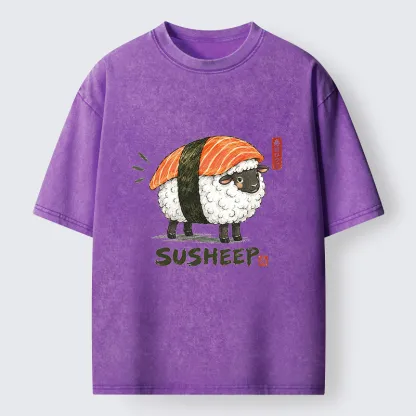 Tokyo-Tiger Cute Sushi Sheep Washed T-Shirt