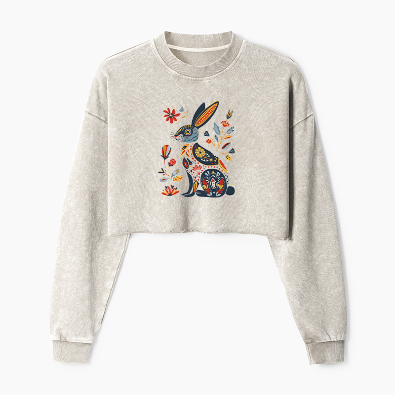 Tokyo-Tiger Folk Hare Bloom Washed Crop Sweatshirt