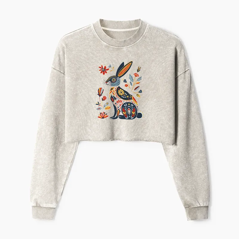 Tokyo-Tiger Folk Hare Bloom Washed Crop Sweatshirt