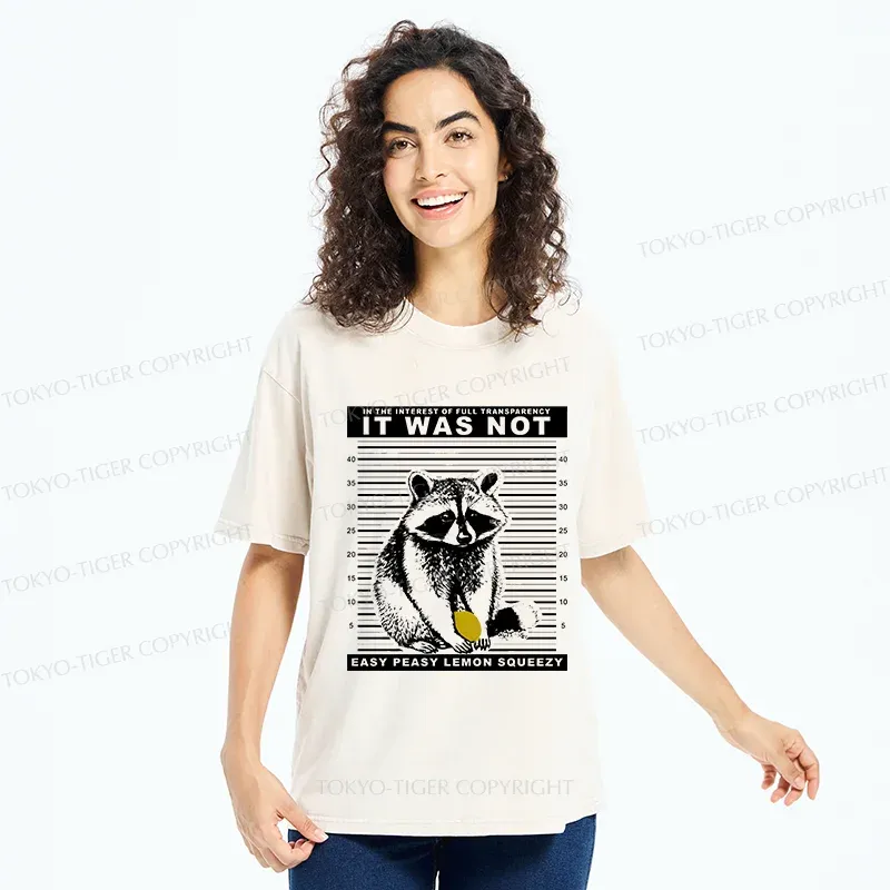 Tokyo-Tiger Raccoon Squeezes Lemon Washed T-Shirt