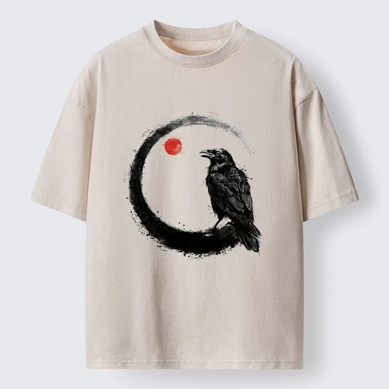 Tokyo‑Tiger Japanese Circle Crow Scene Washed T‑Shirt Sale