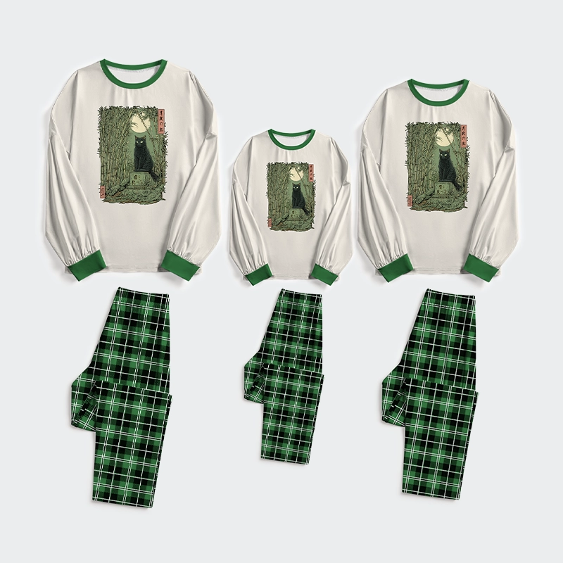 Tokyo-Tiger Black Cat In The Bamboo Forest Family Pajama Sets