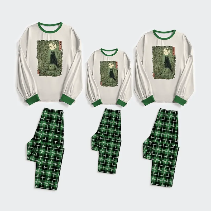 Tokyo-Tiger Black Cat In The Bamboo Forest Family Pajama Sets