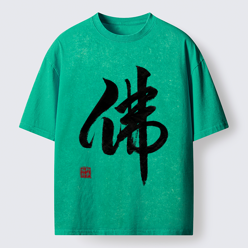Tokyo-Tiger Oriental Buddha Kanji Washed T-Shirt