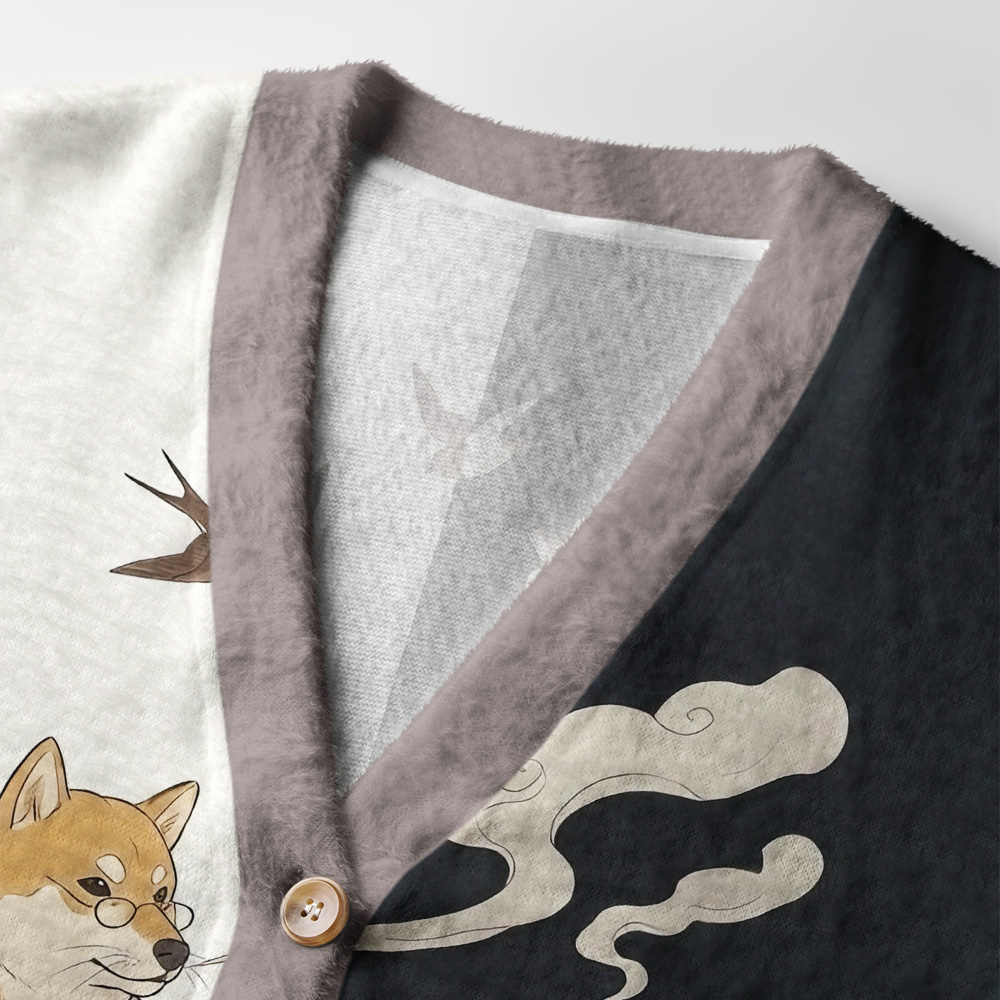 Tokyo-Tiger Ukiyo‑e Dog Ugly Cardigan Sweater