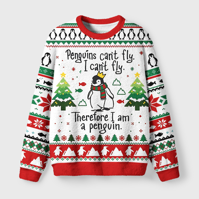 Tokyo-Tiger Silly Penguin Logic Meme Fuzzy Christmas Ugly Sweatshirt