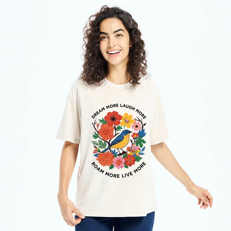 Tokyo-Tiger Vintage Bird Floral Quote Washed T-Shirt