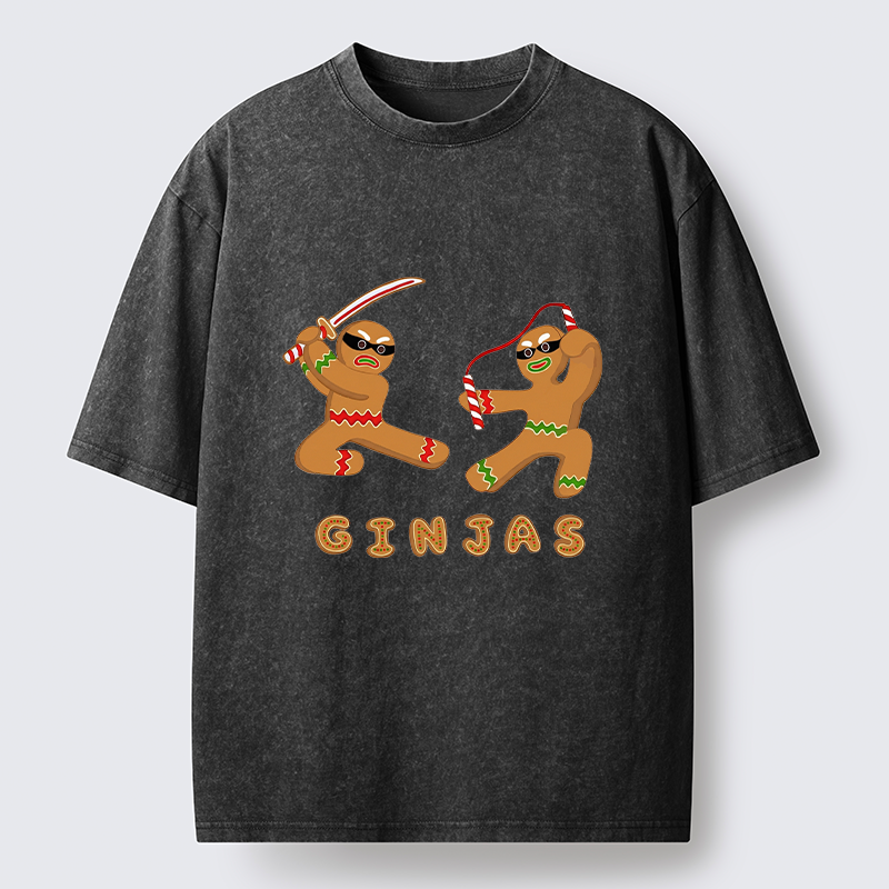Tokyo-Tiger Funny Gingerbread Ninjas Washed T-Shirt