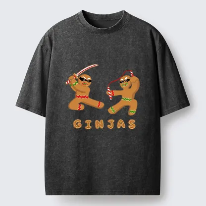 Tokyo-Tiger Funny Gingerbread Ninjas Washed T-Shirt