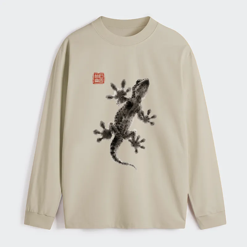 Tokyo-Tiger Minimal Asian Ink Brush Gecko Vibe Classic Long Sleeve T-Shirt