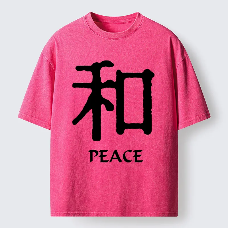 Tokyo-Tiger Kanji Peace Symbol Art Washed T-Shirt