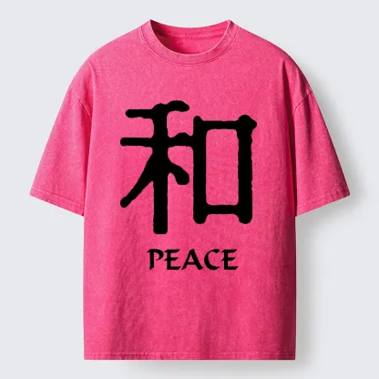 Tokyo-Tiger Kanji Peace Symbol Art Washed T-Shirt