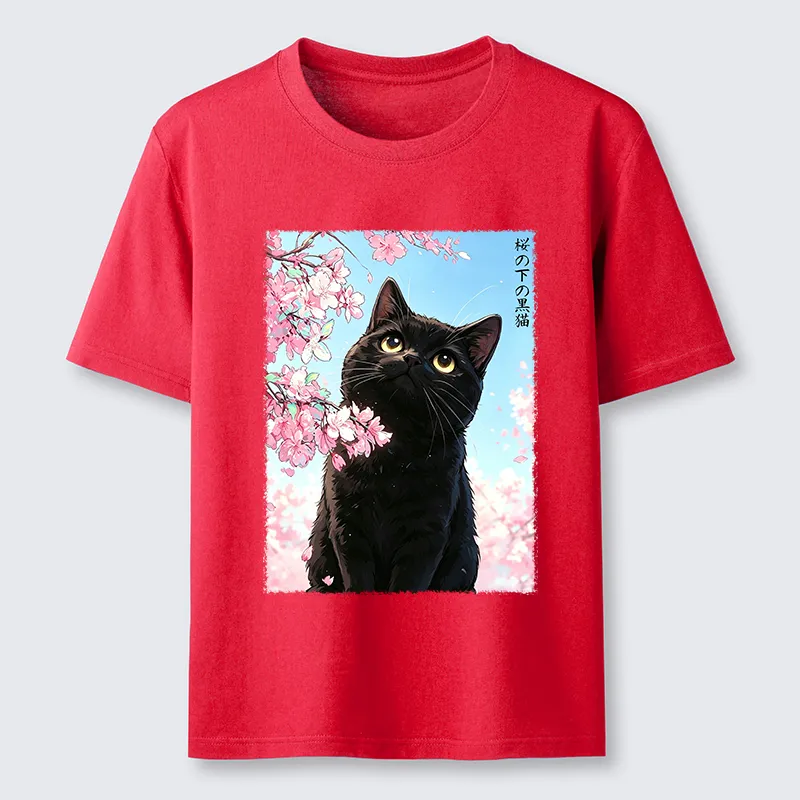 Tokyo-Tiger Japanese Sakura Black Cat Classic T-Shirt