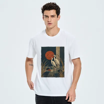 Tokyo-Tiger Japanese Herons Wetland Sunset Art Classic T-Shirt