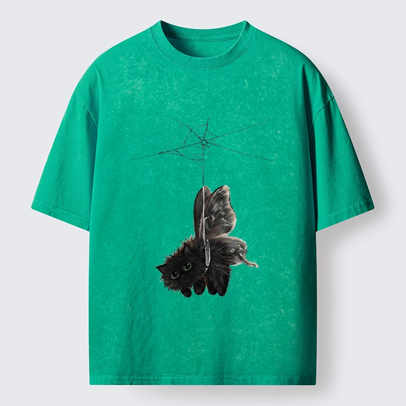 Tokyo‑Tiger Spooky Web Cat Creature Washed T‑Shirt