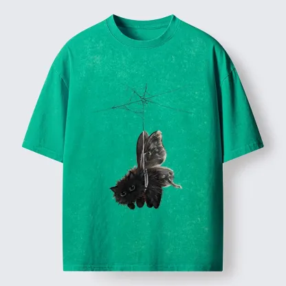 Tokyo‑Tiger Spooky Web Cat Creature Washed T‑Shirt