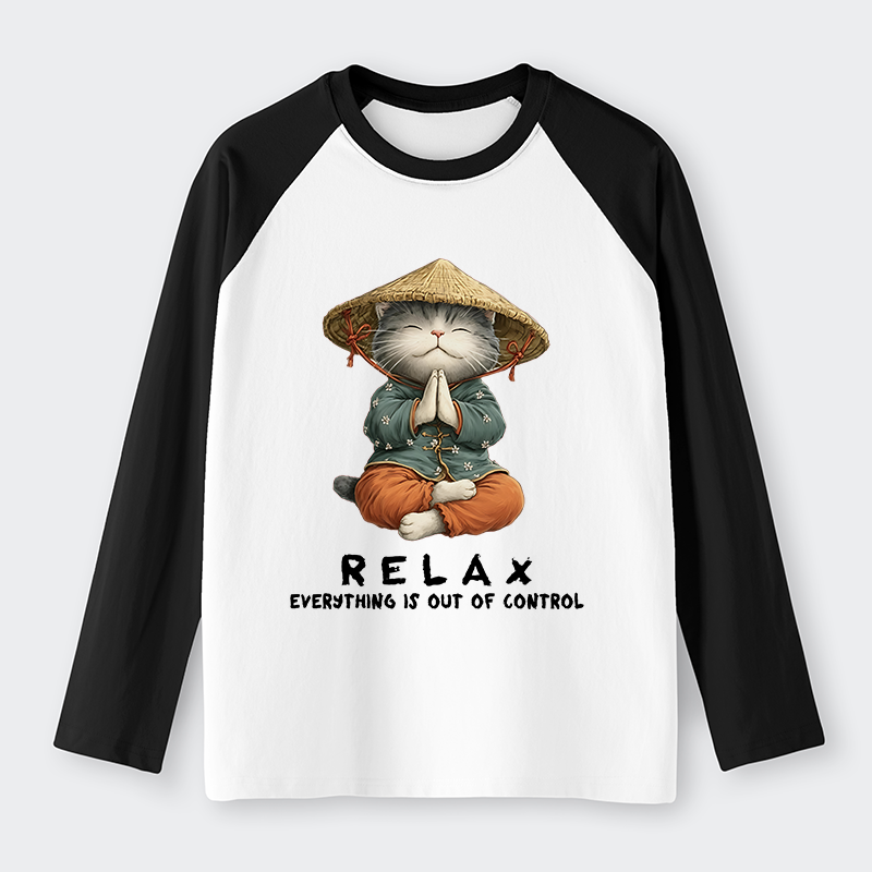 Tokyo-Tiger Zen Relax Cat Graphic Raglan Long Sleeve T-shirt