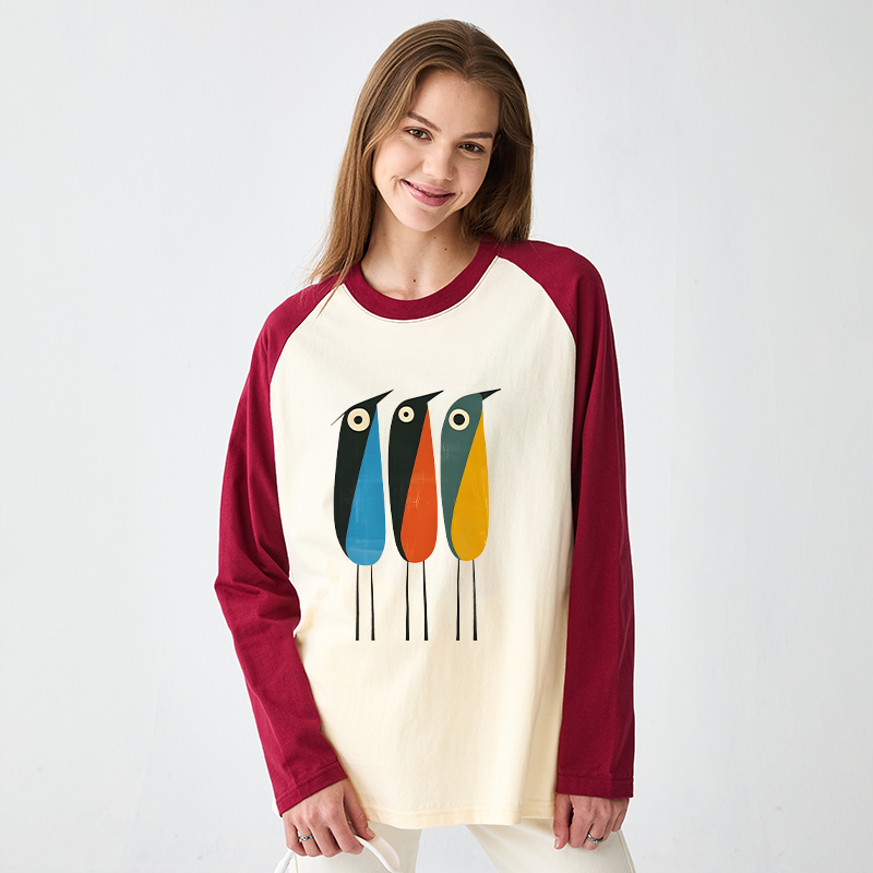 Tokyo-Tiger Bold Shape Birds Raglan Long Sleeve T-shirt
