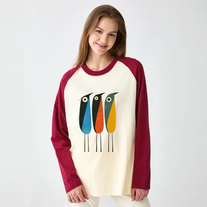 Tokyo-Tiger Bold Shape Birds Raglan Long Sleeve T-shirt