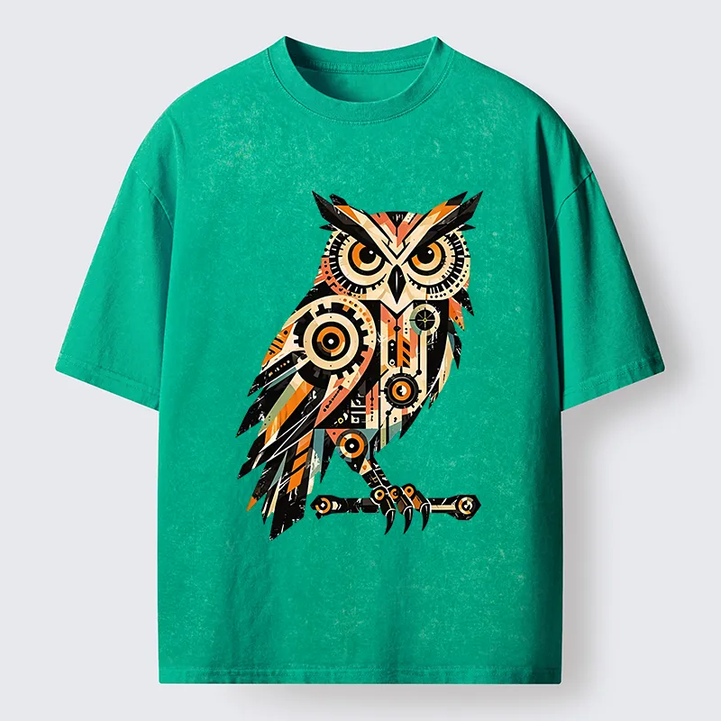 Tokyo-Tiger Mechanic Gear Art Owl Washed T-Shirt