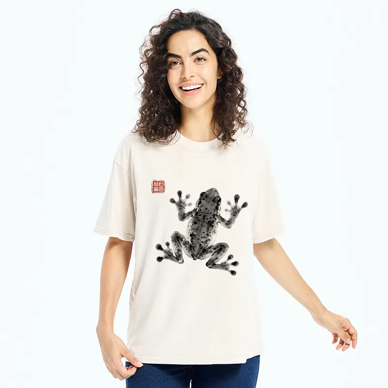 Tokyo-Tiger Ink Frog Painting Washed T-Shirt