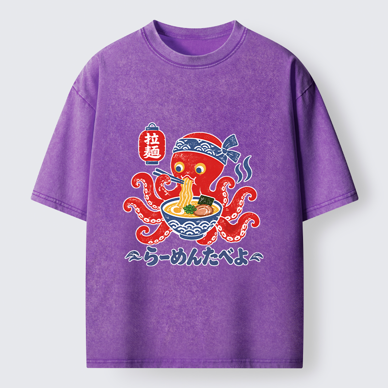 Tokyo-Tiger Vintage Octopus Eating Ramen Washed T-Shirt