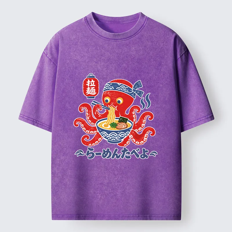 Tokyo-Tiger Vintage Octopus Eating Ramen Washed T-Shirt