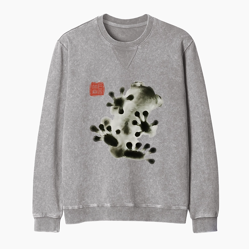 Tokyo-Tiger Ink Painting Frog Washed Terry Sweatshirt