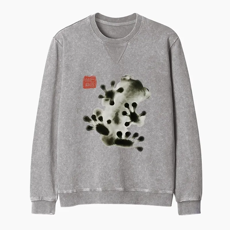 Tokyo-Tiger Ink Painting Frog Washed Terry Sweatshirt