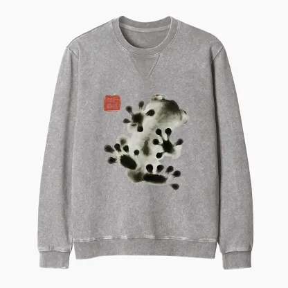 Tokyo-Tiger Ink Painting Frog Washed Terry Sweatshirt
