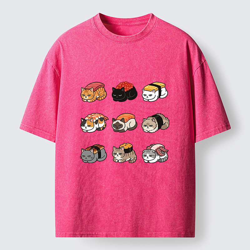 Tokyo-Tiger Funny Sushi Cats Meme Washed T-Shirt