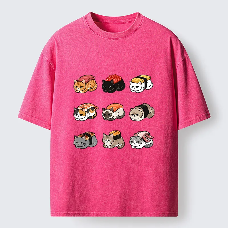 Tokyo-Tiger Funny Sushi Cats Meme Washed T-Shirt