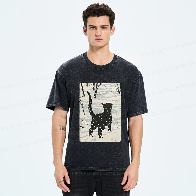 Tokyo-Tiger Cat In The Snow Washed T-Shirt