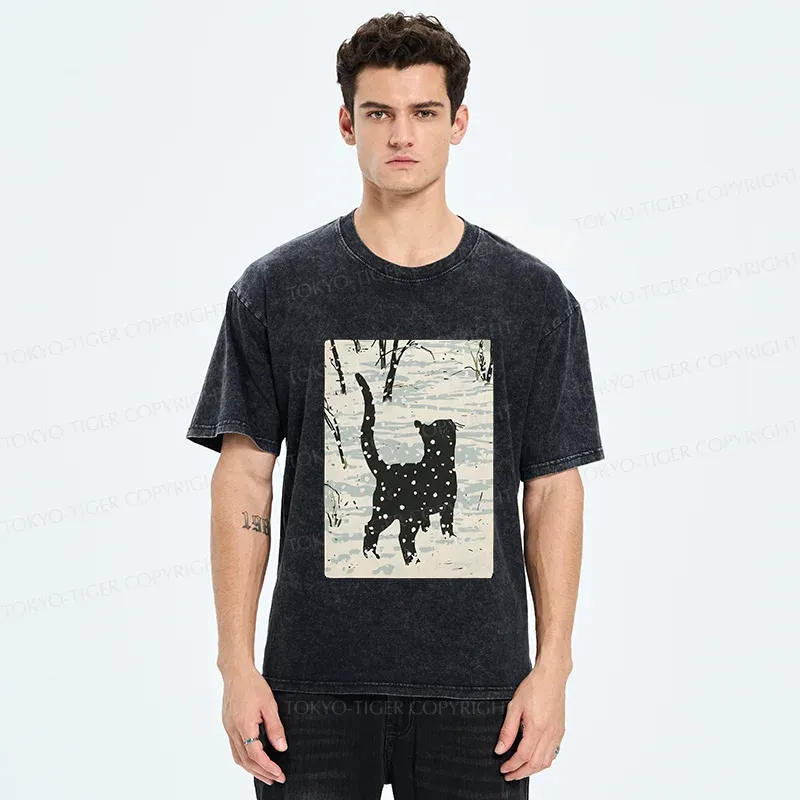 Tokyo-Tiger Cat In The Snow Washed T-Shirt