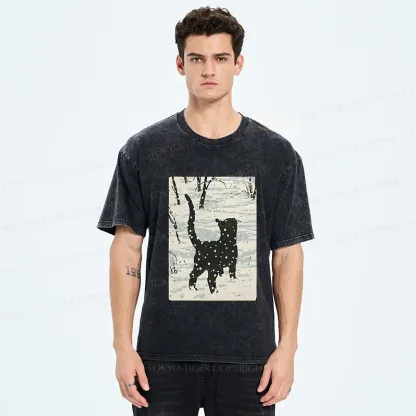 Tokyo-Tiger Cat In The Snow Washed T-Shirt