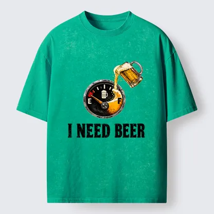 Tokyo-Tiger Low Fuel Beer Lover Meme Washed T-Shirt